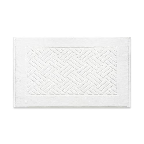 Triana Bath Rug, 100% Cotton, Basketweave Border, 21x36, White with Latex Backing